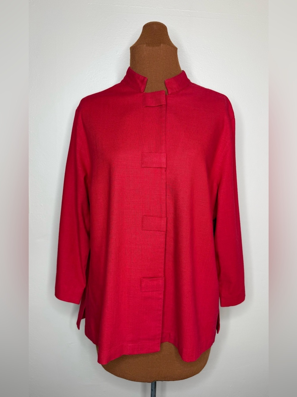 Norm Thompson Red Linen-Blend Button Front Blouse Size Large